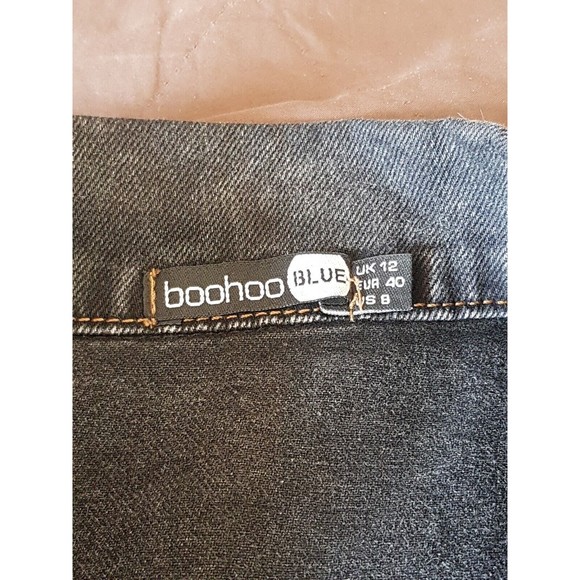 Boohoo Blue Womens Gray Jacket Denim Rhinestone Sequin Y2k 80's look Size 8 - Picture 4 of 15